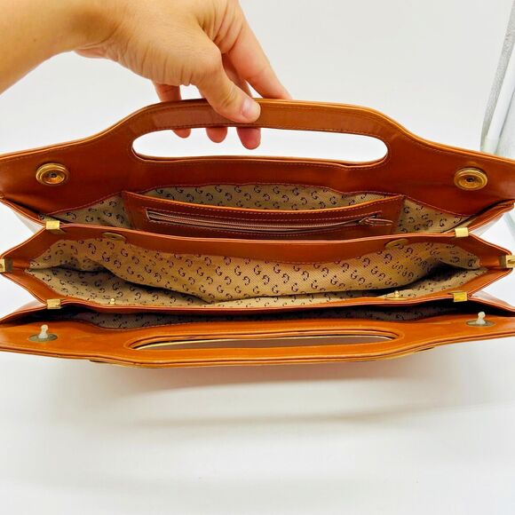 Eberle Vintage Brown Clutch Envelope Bag Purse three pockets 1970's Brazil 14X7 - Picture 5 of 11